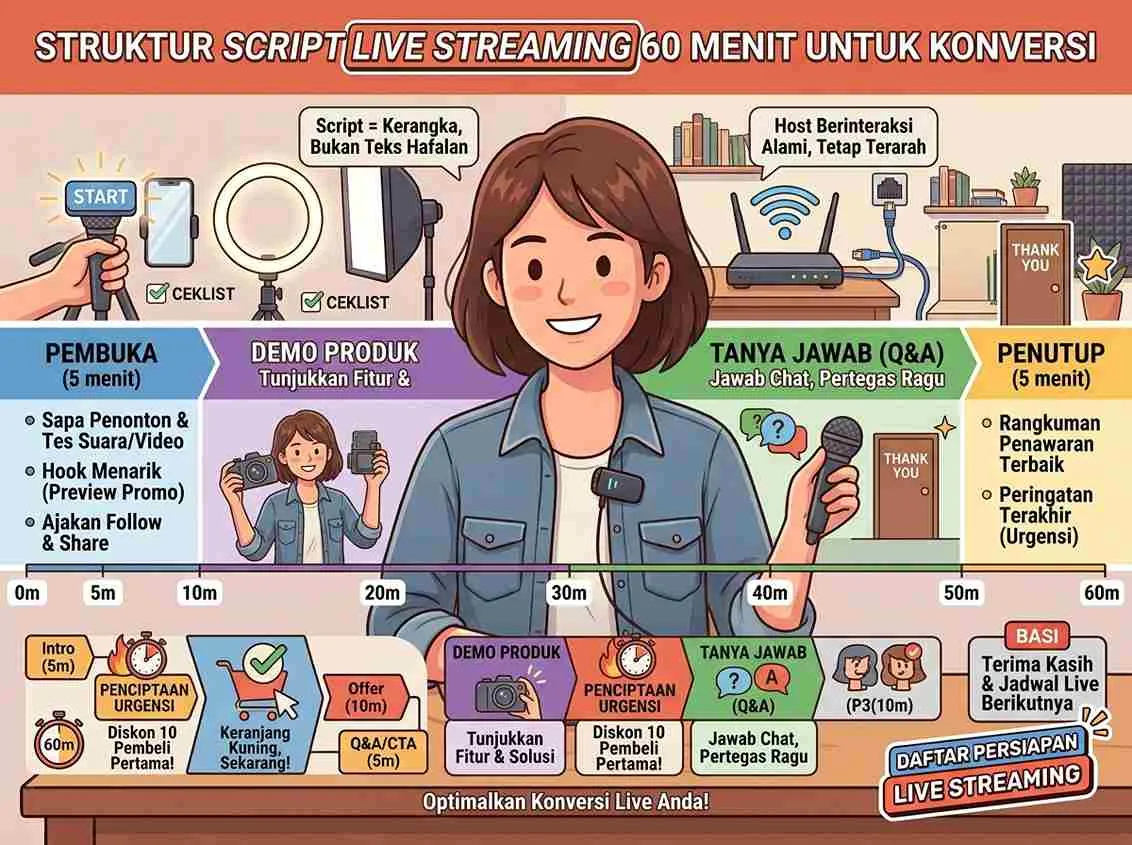 Script Live Streaming yang Didesain untuk Konversi, Bukan Sekadar Bicara - Panduan Live Streaming TikTok Shop 2026 yang Closing