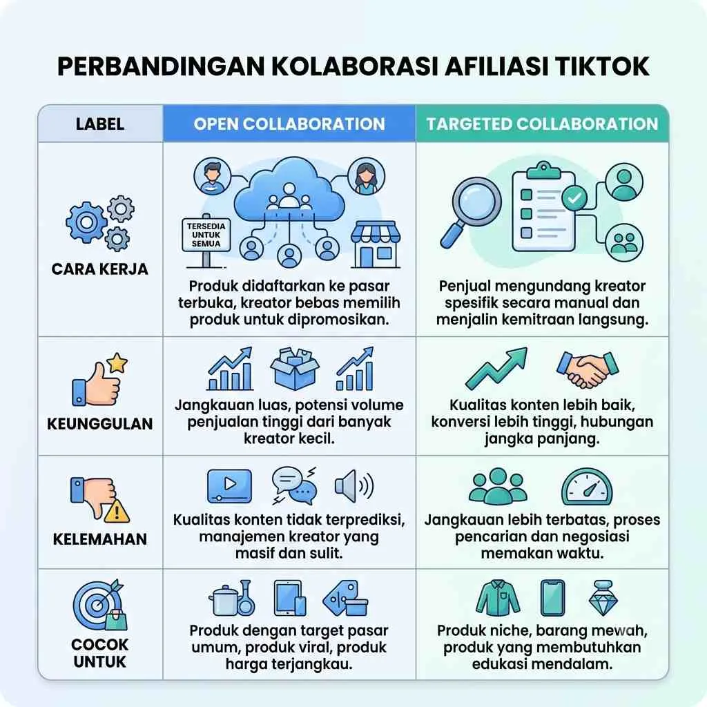 Open Collaboration vs Targeted Collaboration: Mana yang Tepat? - Affiliate Marketing TikTok Shop: Panduan Seller 2026