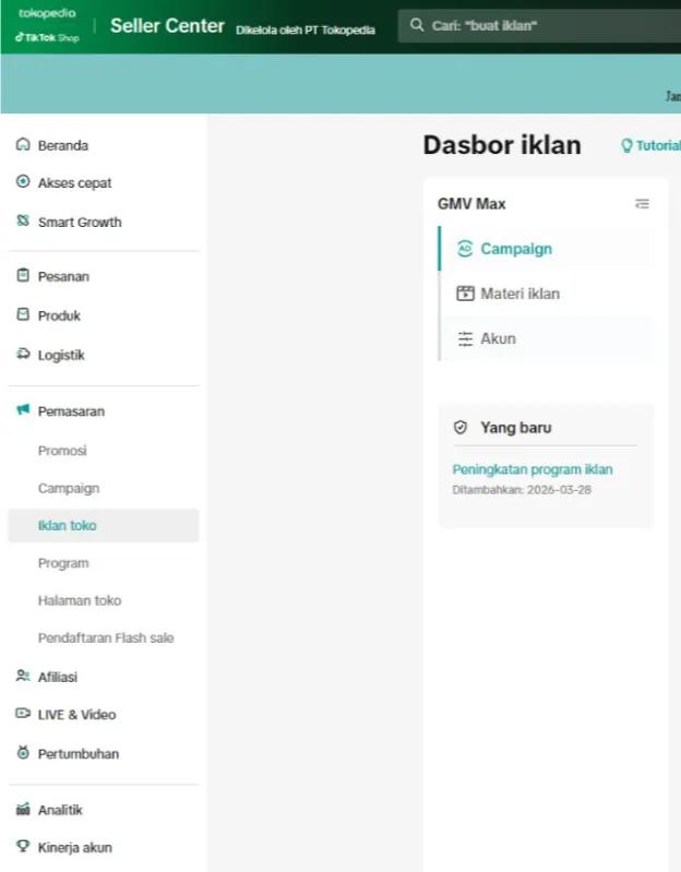 Cara Setting GMV Max Lewat Seller Center (Jalur Lebih Sederhana) - Cara Setting GMV Max TikTok Shop 2026 Agar Tidak Boncos