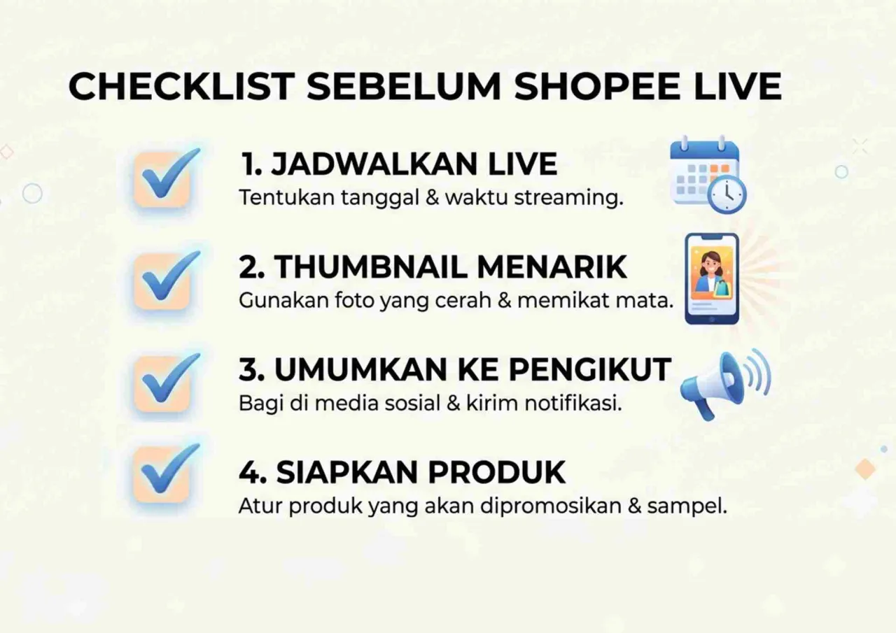 Persiapan Sebelum Live Shopee: Fondasi yang Menentukan Ramai atau Sepi. - Live Shopee Sepi? Ini Penyebab dan Cara Mengatasinya